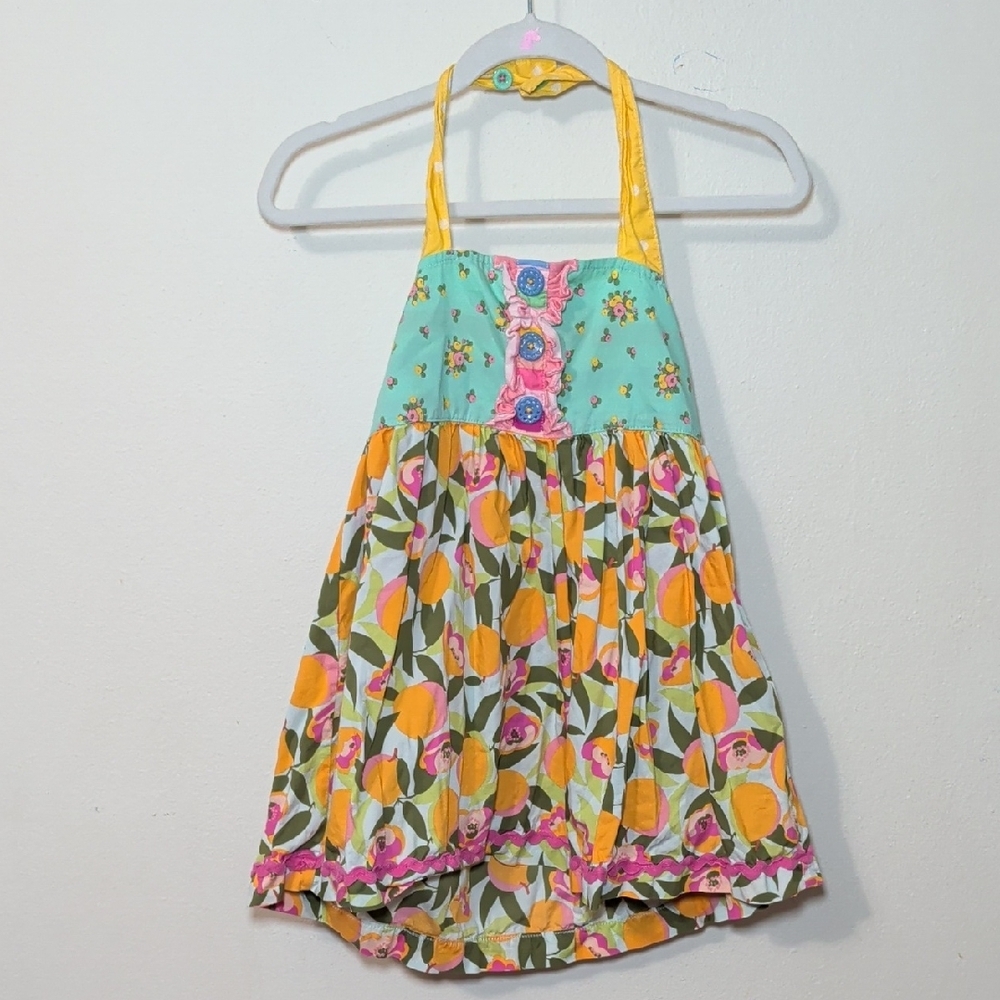 Matilda Jane You're A Peach Halter Tunic Colorful Floral Ruffle Girls Size 6